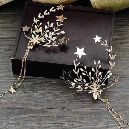 Flow tassle golden stars clip barrette bride wedding hair accessories hair decoration women