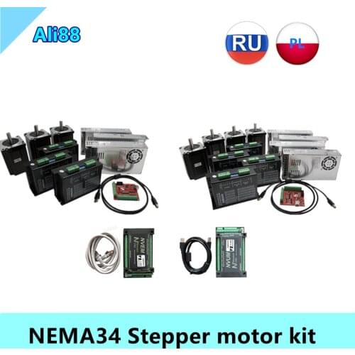 ES&RU free VAT！3 Axis Nema 34 Stepper Motor Kit：86 2 Phase stepping motor+Motor Driver+MACH3 Breakout Board+Power supply