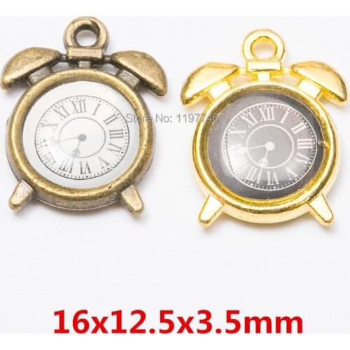 Vintage Bronze Gold Clock Metal Pendant Fashion Round Alarm Clock Charms For Jewelry Making DIY Necklace Bracelet
