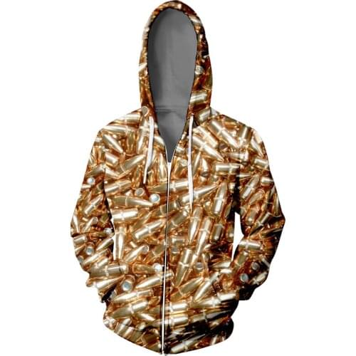 WAMNI Dropshipping Golden Bullet Zipper Hoodie Hip Hop Outerwear Funny Man Woman Hipster 3D Hooded Cool Zipper Sweatshirt