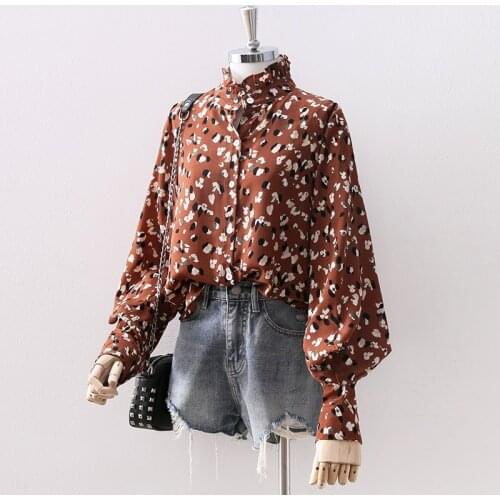 2019 new fashion womens blouse Lantern Sleeve Floral Shirt Female Long Sleeve blusas Temperament Puff Sleeve Print