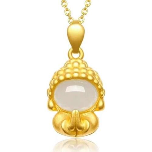 Hot Sale Natural White Jadeite 999 Gold Filled Laugh Buddha Necklace Pendant