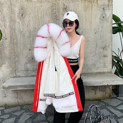 2021 Real Fur Coat Winter Jacket Women Long Parka Waterproof Big Natural Raccoon Fur Collar Hood Thick Warm Real Fox Fur Liner