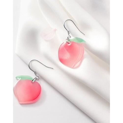 100% Real S925 Sterling Silver Color Sweet Summer Pink Cute Peach Shape Hook Dangle Earrings For Women Girls Daughter Jewelry