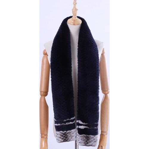 2020 New Winter Womens Genuine Real Rex Rabbit Fur Hand Knitted Scarf Scarves Fur Wraps Snood Street Fashion Mufflers