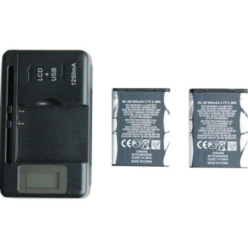2x 890mAh BL-5B Replacement Battery + LCD Charger For Nokia For Nokia 3230/5070/5140/5140i/5200/5300/5500/6020/6021/6060 ect
