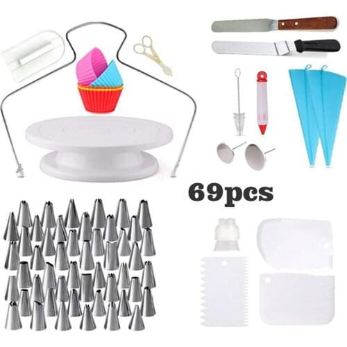 69Pcs Rotating Anti-skid Round Cake Stand Cake Turntable Nozzle Set High Quality Cake Rotary Table Kitchen DIY Pan Baking Tools