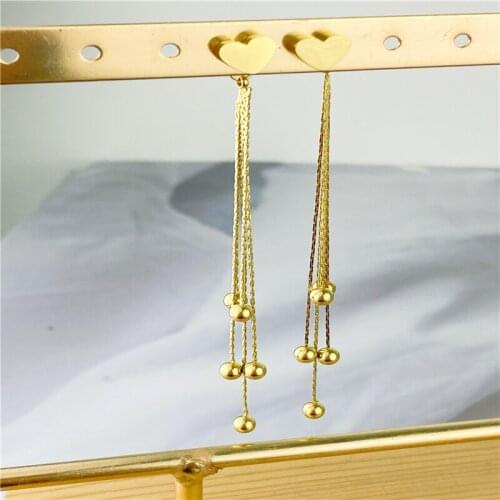 Anti-allergic anti-fading European and American titanium steel female ear ring round face slimming long earrings love ear chai