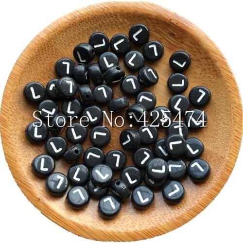 Free Shipping 4*7MM 500PCs Single Initial L Printing Acrylic Letter Beads Flat Coin Round Shape Black Plastic Alphabet Beads