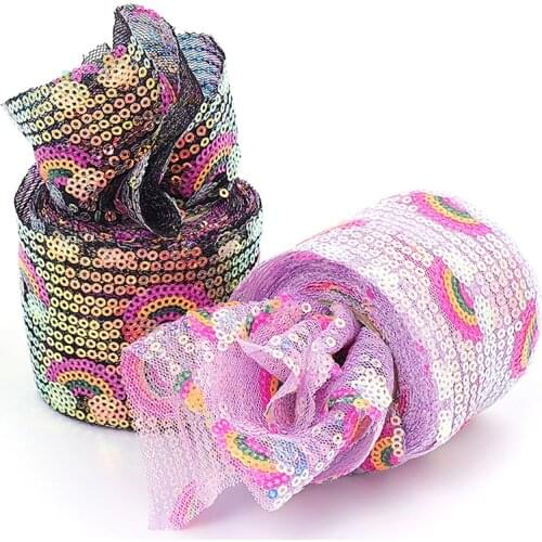 38MM/60MM 5M Glitter Ribbons for Crafts DIY Rainbow Mesh Sequin Embroidery Decorative Ribbons Organza Ribbon for Needlework