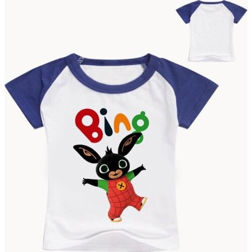 Blue White Splicing Bing Rabbit Tshirt Childrens T-Shirts Cartoon Animal Friends Boys T Shirt Kids Summer Clothes Girl Shirts