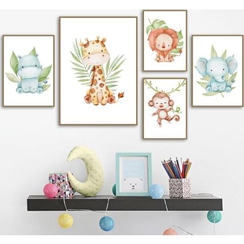 Nursery Elephant Giraffe Rhino Monkey Lion Nordic Posters And Prints Wall Art Canvas Painting Wall Pictures Baby Kids Room Decor