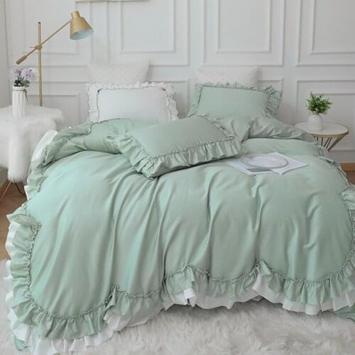 Double Layer Ruffle Bedding Set King Queen size Solid Color Princess Duvet Cover Bed Skirt Sheet Cotton Korean Bedclothes Linen