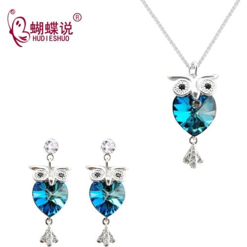 HUDIESHUO Jewelry Set For Women Charming Blue Crystal White CZ Earrings Pendant Set Shiny Luxury Fashion Jewelry