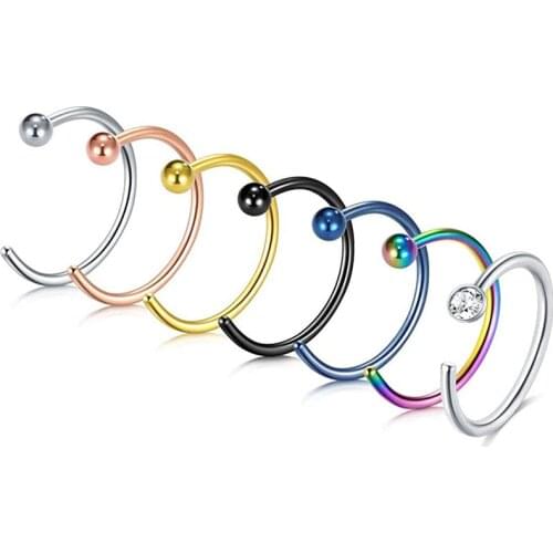 Nose Rings Hoop 7Pcs 18G 20G 22G Stainless Steel Nose Rings Piercing Ball Flat CZ Top