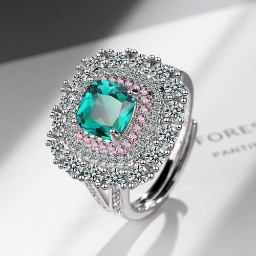 Genuine 925 Silver Jewelry Big Green Gemstone Wedding Rings for Women Minimalist Rings Jewelry Carving S925