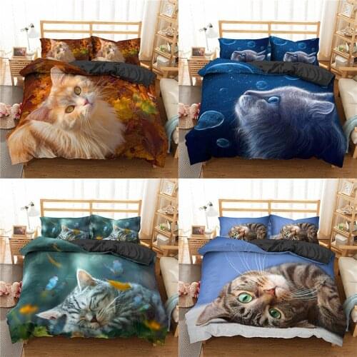 3D Cat Bedding Set Soft Microfiber Comforther Cases Pillow Sham Twin Single King Size Cute Animal Cats Bedding Set