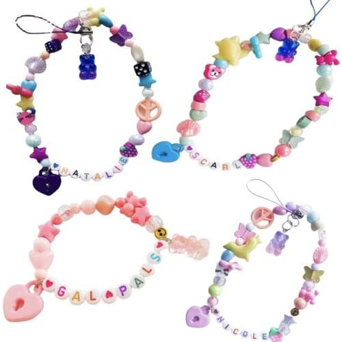 Colorful Acrylic Bead Smile Mobile Phone Chain Charm Cellphone Strap Anti-lost Lanyard Keychain For Women Summer Jewelry