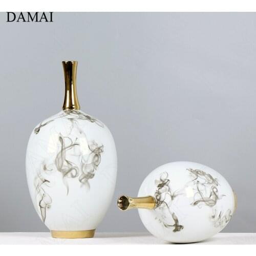 Creative Fine-mouth Ceramic Vase Chinese Zen Ink Embellishment Decorative Countertop Vases Bedroom Kitchen Decoration Plant Pots