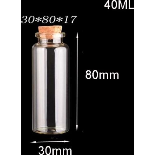 Mini Jars Container Bottle with Cork Glass Jars Pendant Container for Sand Liquid Jewelry Glass 40ml Bottles Pendants 50pcs