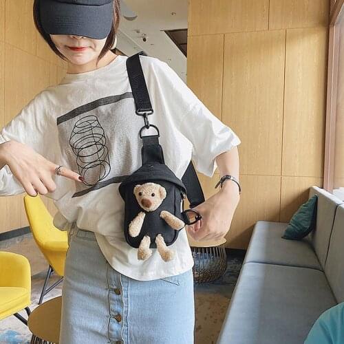 Fashion Women Cute Bear Messenger Bag Ladies Canvas Bag Chest Bag Shoulder Bag