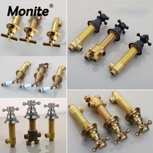 Monite Antique Golden Water Control Valve Bathroom 3 pieces Bidet Faucet Control Mixer Valve Tap Handle Bathroom Accessaries