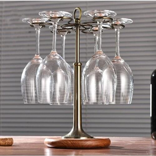 Can Hang 6 Cups Creative European Retro Cup Holder Metal Wooden Wine Glass Shelf Wine Cabinet Decoration Wine Rack