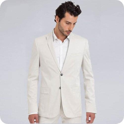 Beige Men Suits Groom Beach Wedding Tuxedos Prom Suits Classic Man Blazer Costume Homme Slim Fit Terno Masculino 2 Piece Party