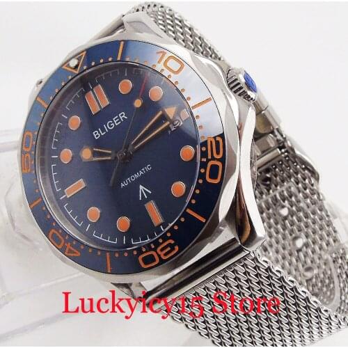 BLIGER Self Winding Men Watch Sapphire Glass Date Window Steel Band MIYOTA Movement Date Indicator Rotating Bezel