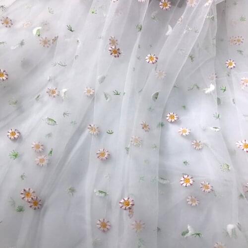 Soft Daisy Floral Embroidery Tulle Fabric Mesh Lace Fabric for Dress,Shirts,Wedding,Black,White,Pink,Gray,Blue,Beige,by the Yard