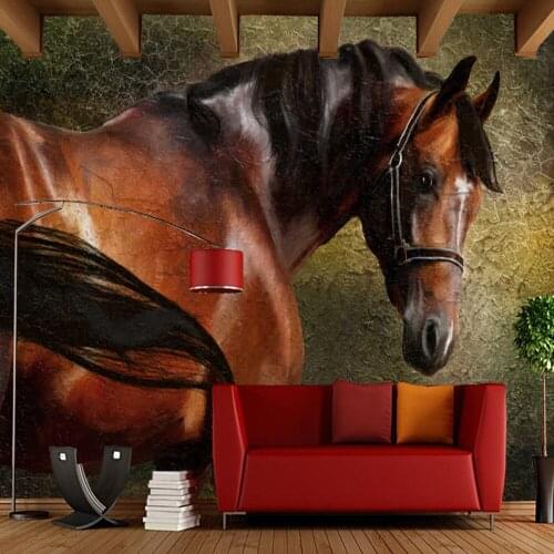 Papel de parede horse oil painting retro 3d wallpaper,living room sofa TV wall bedroom wall papers home decor restaurant murals
