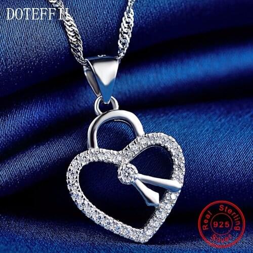 Heart Necklace 925 Silver Classic Simple Woman Heart Pendant Necklace 100% Sterling Silver Luxury Jewelry