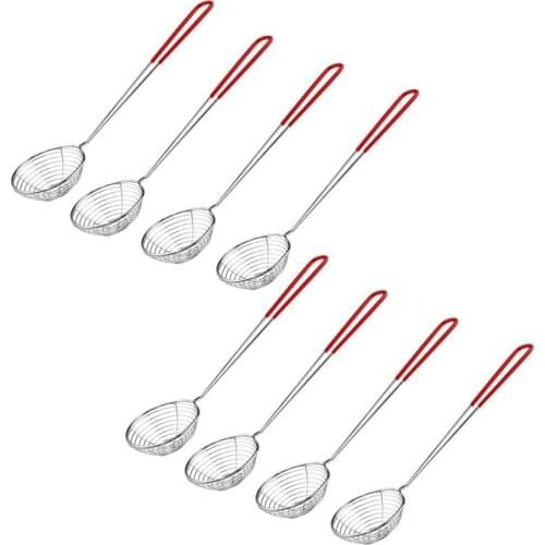 Practical 8 Pieces Stainless Steel Spider Strainer Spoon Small Wire Skimmer Colander for Hot Pot, Tortellini and Meatball