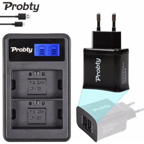Probty LP-E6 LP E6 LPE6 Dual Charger + 2-Port Plug for Canon EOS 5DS 5D Mark II 5D 6D 7D Mark II 60D 60Da 70D 80D DSLR Camera