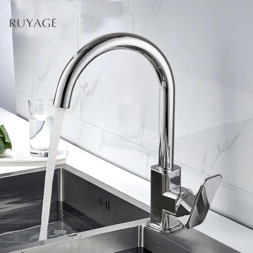 RUYAGE Kitchen Faucet 360 Degree Rotation Rule Shape Curved Outlet Pipe Tap Basin Plumbing Hardware Brass Sink Faucet RY07