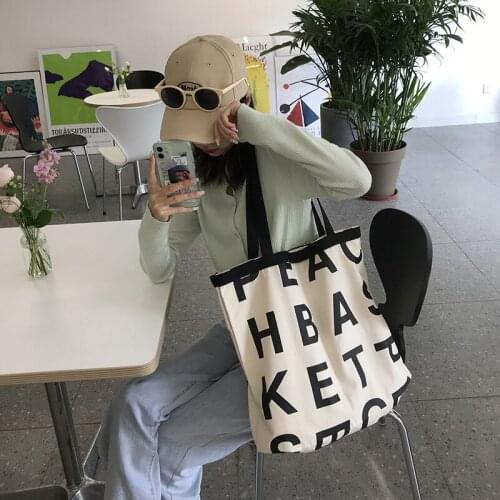 INS New Large Capacity Canvas Bags Handbag Female Bag Letter Hand Bag Shoulder Bags