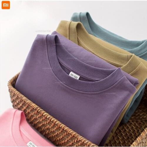 Xiaomi youpin 320g high quality couple sweater spring and autumn new mens compassionate unisex long-sleeved round neck t-shirt