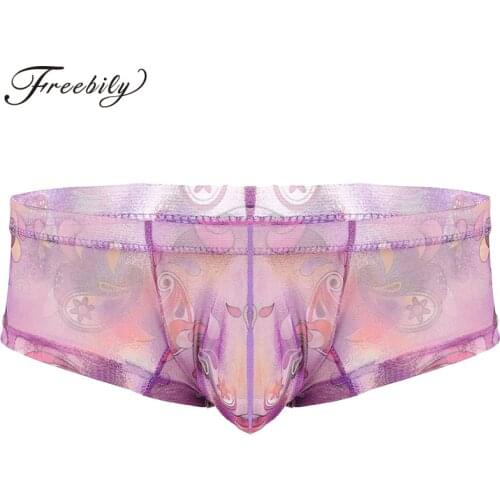 Mens Underwear See Through Sheer Lingerie Panties Jockstraps Bulge Pouch Flower Printed Sissy Gay Briefs Underwear Underpants