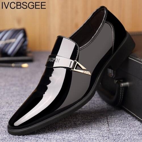 Business Dress Shoes Mens Spring And Summer Patent Leather Breathable British Footwear Casual Soft Mens Shoes