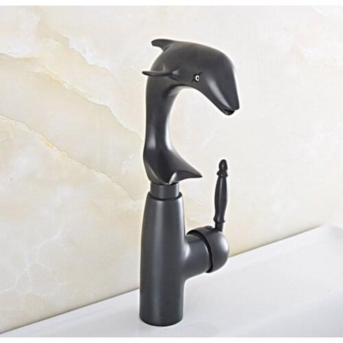 Deck Mount Bathroom Faucet Single Handle 360 Rotate Basin Sink Mixer Taps Black Hot and Cold Water Mixers