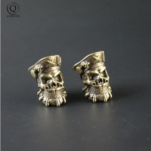 Vintage Brass Pirate Skull Head Rope Beads DIY Keychain Lanyard Pendants Jewelry Accessories EDC Outdoor Knife Hanging Paracord