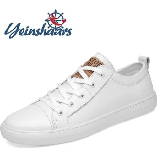 High Quality Classic White Shoes Men Lace-up Solid Walking Shoes Fashion Comfortable Travel Driving Shoes Male Leather Sneakers