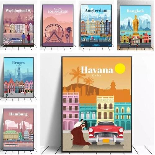 WTQ One Piece Canvas Painting London New York Paris Spain City Map Retro Poster Wall Decor Wall Art Picture Room Decor Home Deco