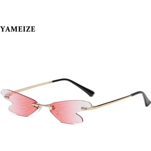 YAMEIZE Fashion Dragonfly Wing Sunglasses Women Vintage Rimless Sun Glasses Punk Eyewear Clear Ocean Lens Sun Glasses UV400