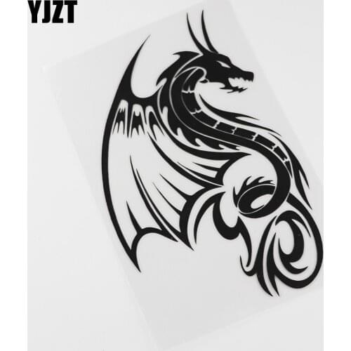 YJZT 11.9CMX18.6CM Dragon Fantasy Mystical Creature Wings Vinyl Car Sticker Black /Silver 13C-0106