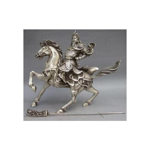 YM 305 Chinese Collectable Tibet Silver Guan Yu Statue Tibetan Silver BRASS decoration Tibetan Silver decoration BRASS outlets