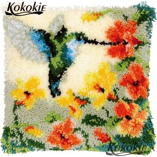 Latch hook flower printed pillow embroidery yarn handicraft Crocheting Rug Yarn Patchwork Pillowcase Cross stitch sets sale