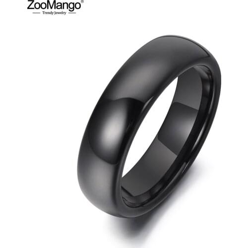 ZooMango Trendy 6mm Black Glossy Ceramics Rings Jewelry Bohemia Office Style Party Anniversary Ring For Women Anneaux ZR19053