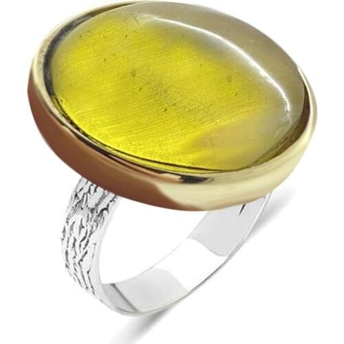 Yellow Amber Squeezing Cubic Zirconia Silver Women 'S Authentic Adjustable Ring Midyat Silver