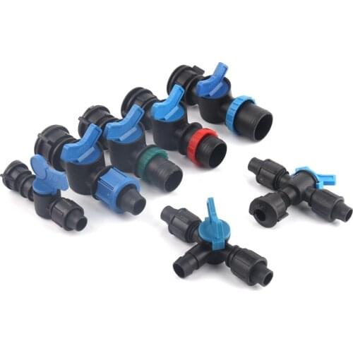 2pcs 16~40mm Water Tape Ball Valve Drip Irrigation Hose Pipe By-pass Valve Connectors Farm Watering Spray Tape Valve Controller